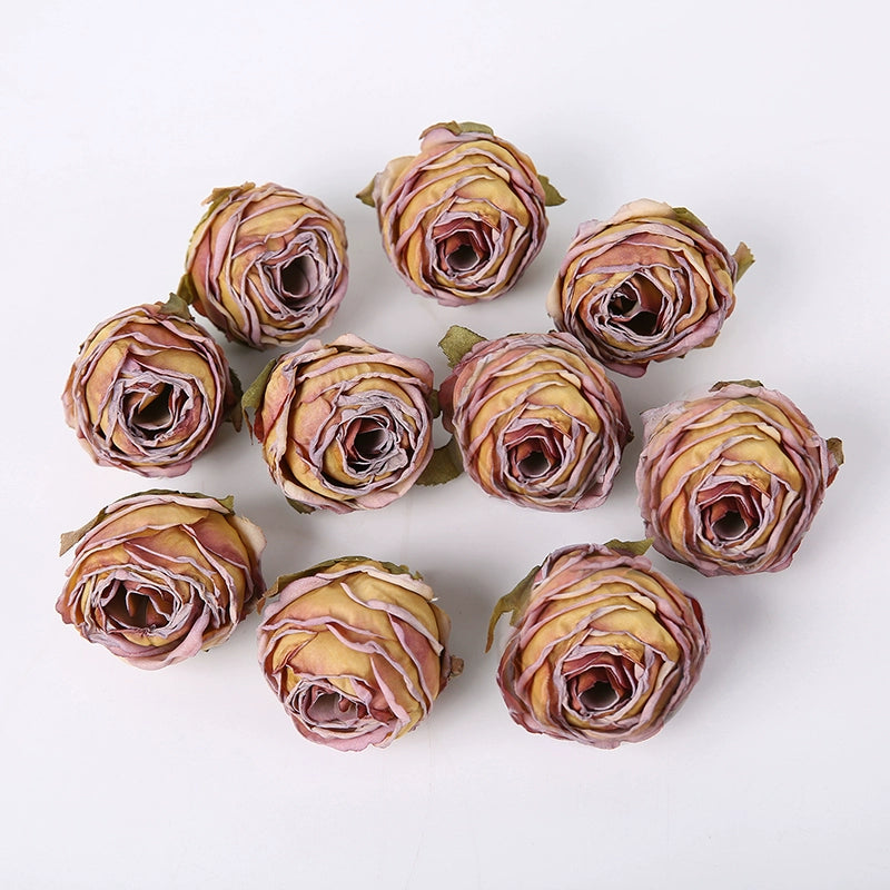 Lot de 20 têtes de roses en soie style vintage, 4 cm