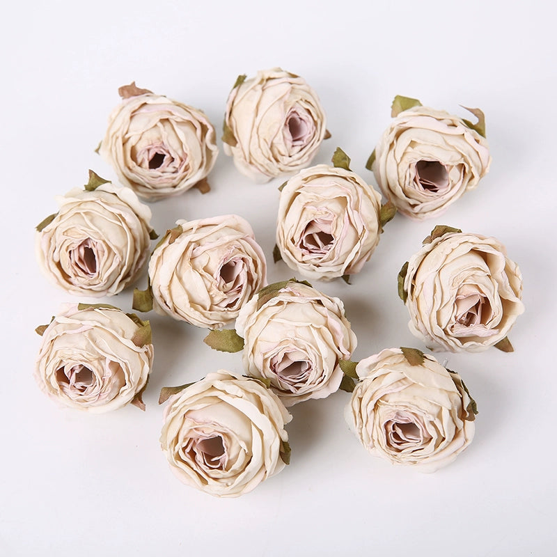 Lot de 20 têtes de roses en soie style vintage, 4 cm