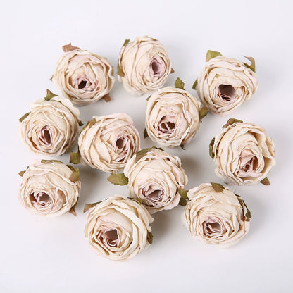 Lot de 20 têtes de roses en soie style vintage, 4 cm