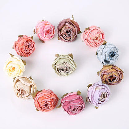 Lot de 20 têtes de roses en soie style vintage, 4 cm