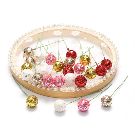 50pcs Artificial Glittering Holly Berries on Wire