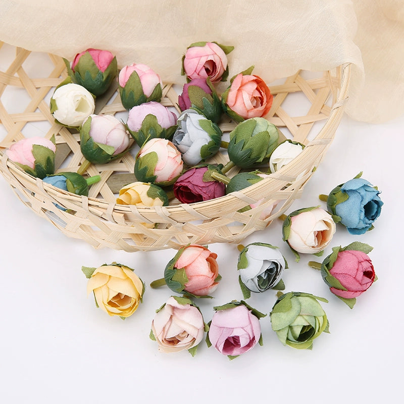 2cm Vintage Rose Buds Silk Flower Heads Pack 40