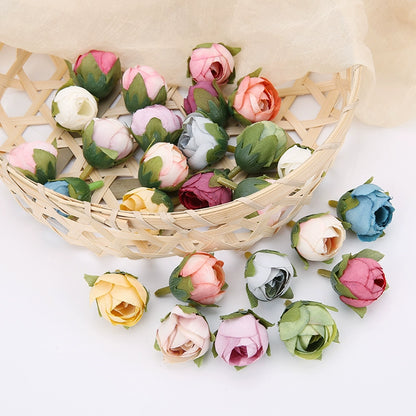 2cm Vintage Rose Buds Silk Flower Heads Pack 40