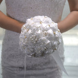 Load image into Gallery viewer, Satin Rose Bridal Bouquet with Pearl Accents