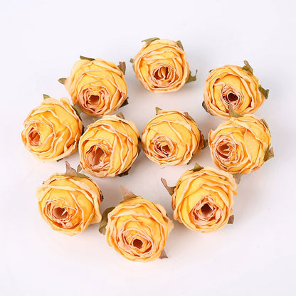 Lot de 20 têtes de roses en soie style vintage, 4 cm