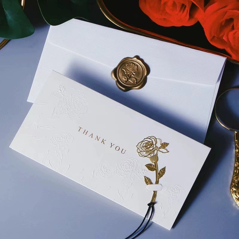 Carte de vœux florale en relief avec marque-page rose