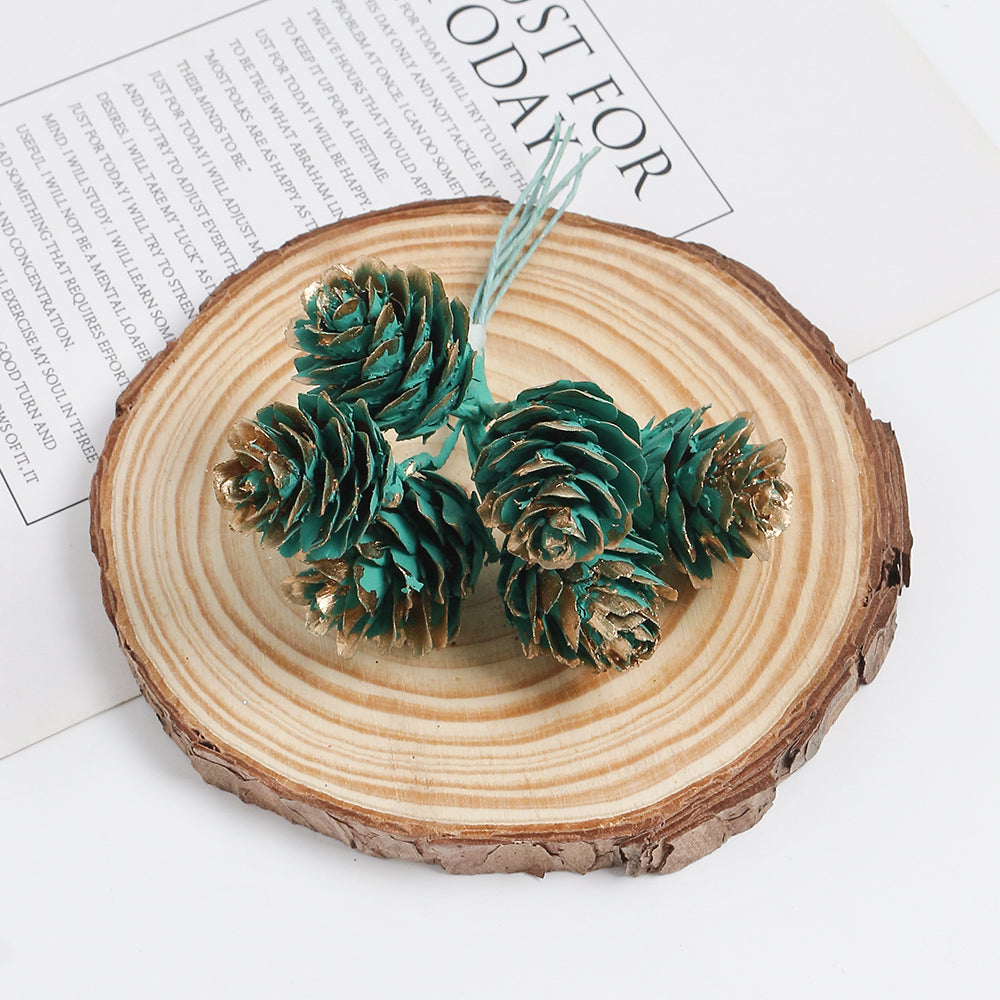 18pcs Artificial Pine Cone on Wire for Christmas Crafts