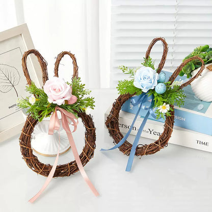 Bunny-Shaped Rattan Wreath for Easter