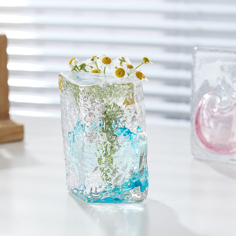 Modern Ice Block Textured Glass Vase