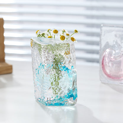 Modern Ice Block Textured Glass Vase