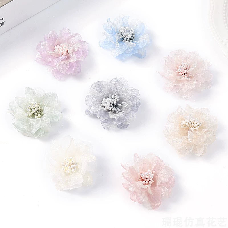 4cm Organza Fabric Flower Heads Pack 30