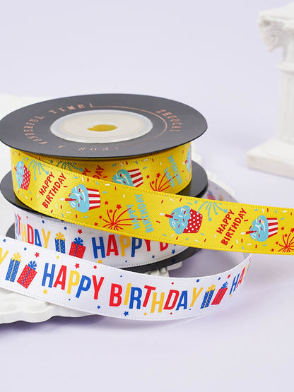 Happy Birthday Satin Ribbon (16mmx10Yd)