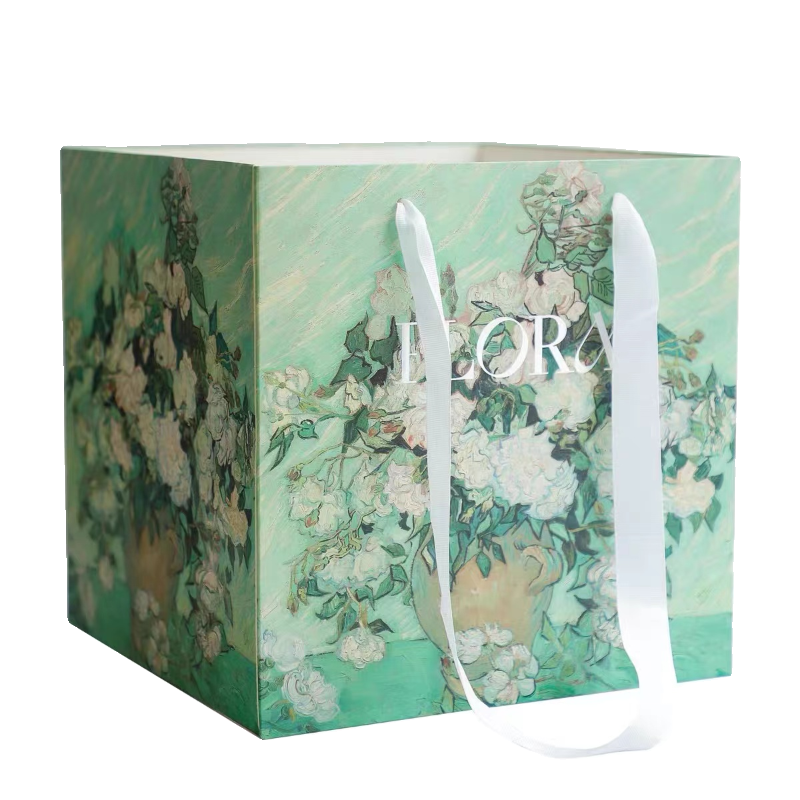Vintage Oil Painting Square Bottom Gift Bags Pack 10