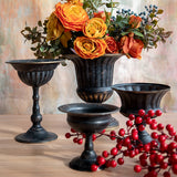 Load image into Gallery viewer, Antique Black Metal Urn Planter Compote Vase