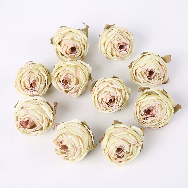 Lot de 20 têtes de roses en soie style vintage, 4 cm