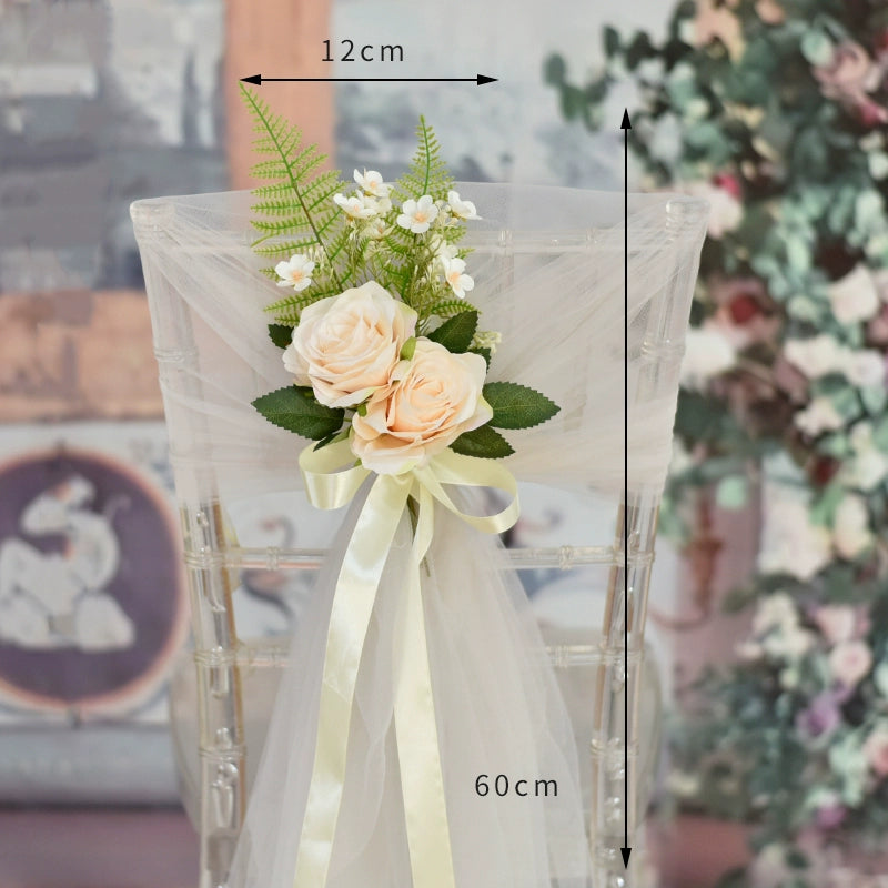 Wedding Aisle Chair Artificial Flowers with Ribbon