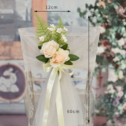Wedding Aisle Chair Artificial Flowers with Ribbon