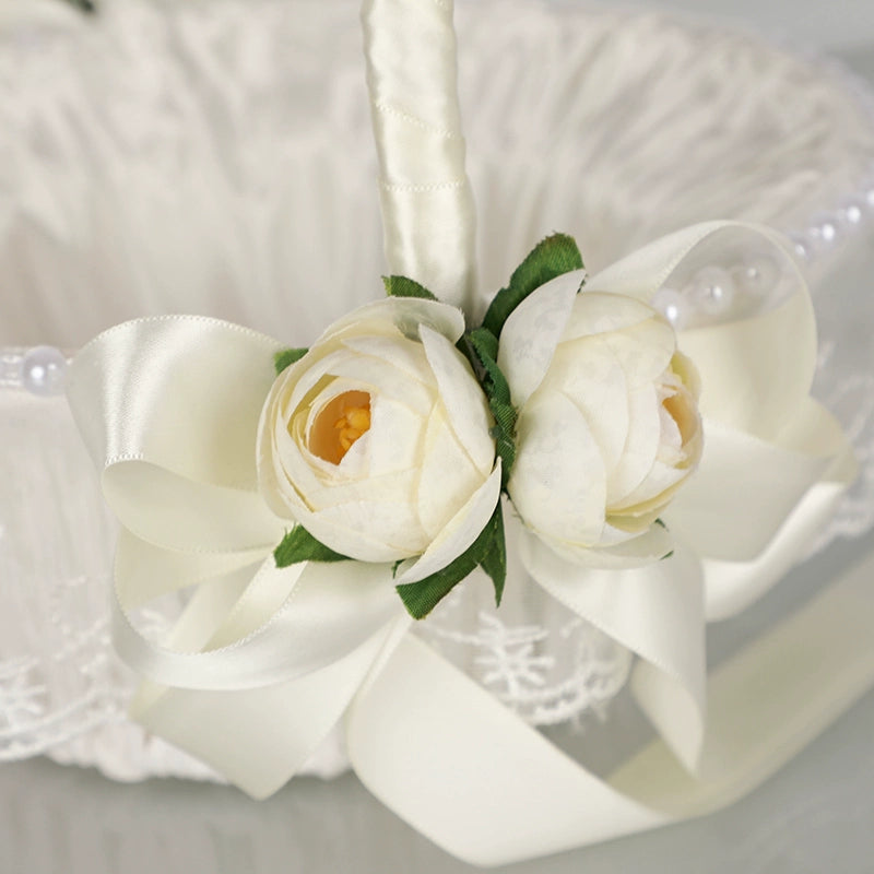 Wedding Flower Girl Basket with Flower Accents