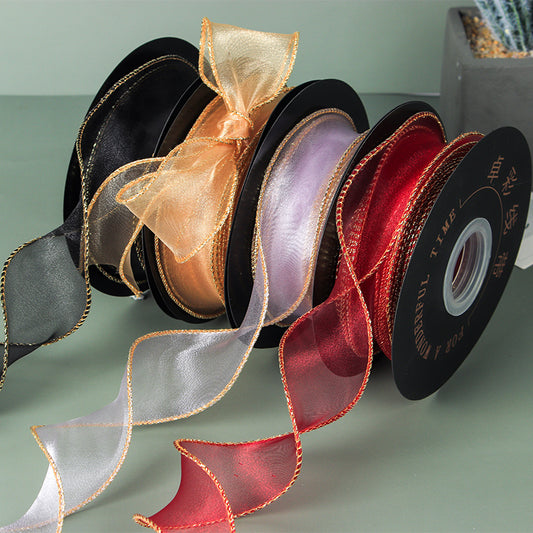 Curling Gold Edge Organza Ribbon (40mmx10Yd)