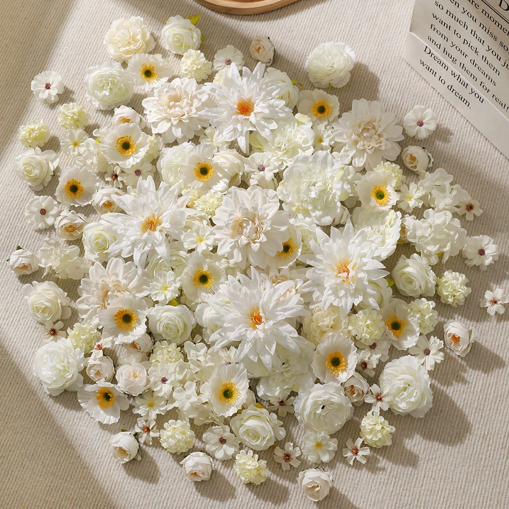 White Assorted Artificial Flower Heads (100pcs)