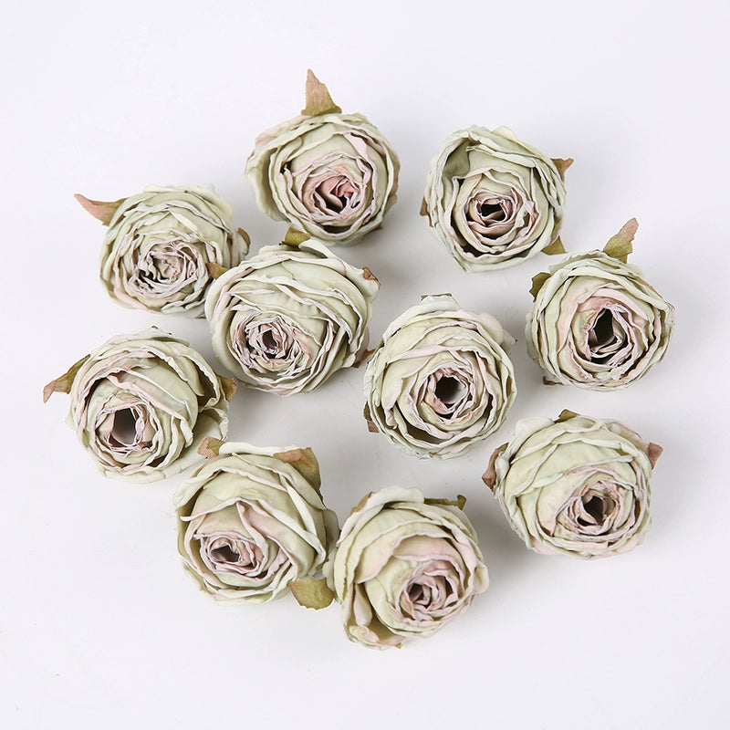 Lot de 20 têtes de roses en soie style vintage, 4 cm