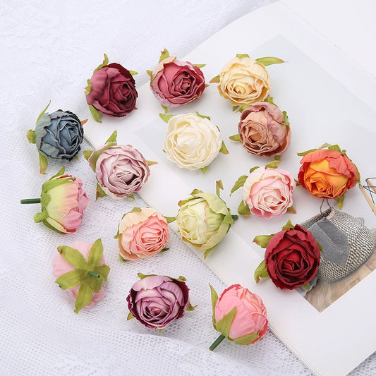 Silk Rose Flower Heads with Burned Edges Pack 30