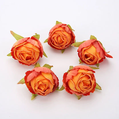 Silk Rose Flower Heads with Burned Edges Pack 30