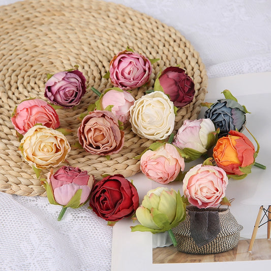 Silk Rose Flower Heads with Burned Edges Pack 30