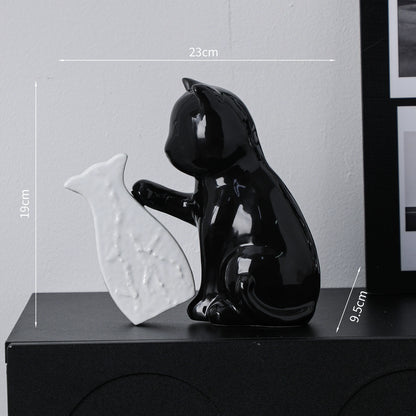 Cute Black Cat Ceramic Flower Vase