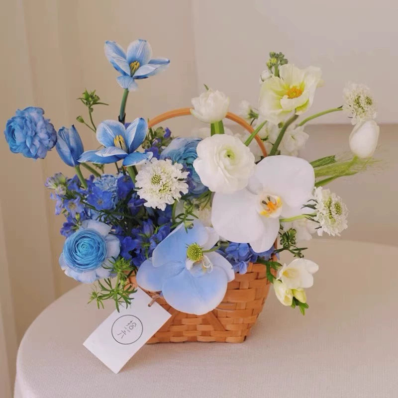 Square Rattan Flower Basket with Bow