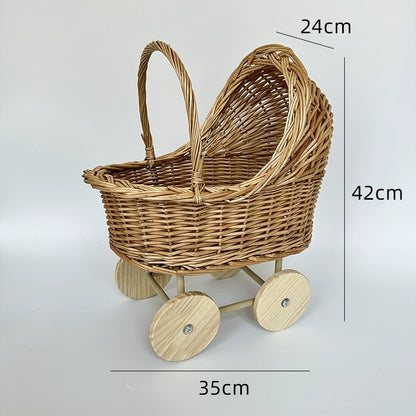 Panier à fleurs pour poussette de bébé en rotin