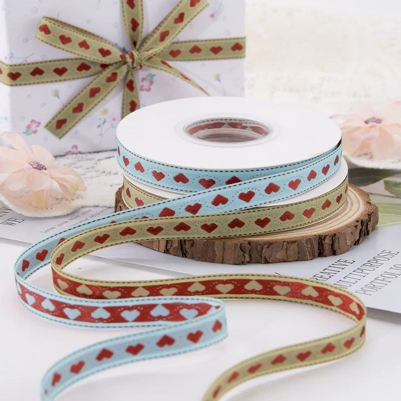 Double-sided Heart Ribbon for Valentine's Day (1cmx15Yd)