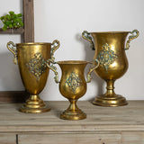 Load image into Gallery viewer, Antique Gold Metal Urn Planter Trumpet Vase
