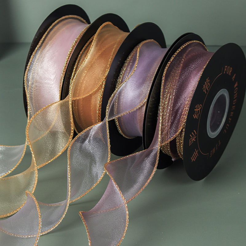 Curling Gold Edge Organza Ribbon (40mmx10Yd)