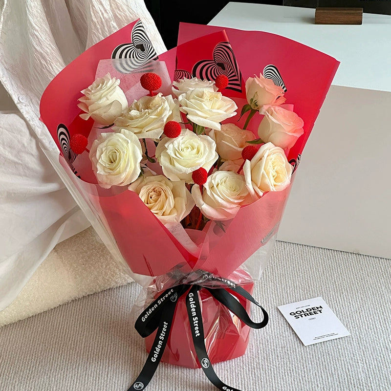 20pcs Heart-Print Cellophane Wrap for Bouquets (56x56cm)