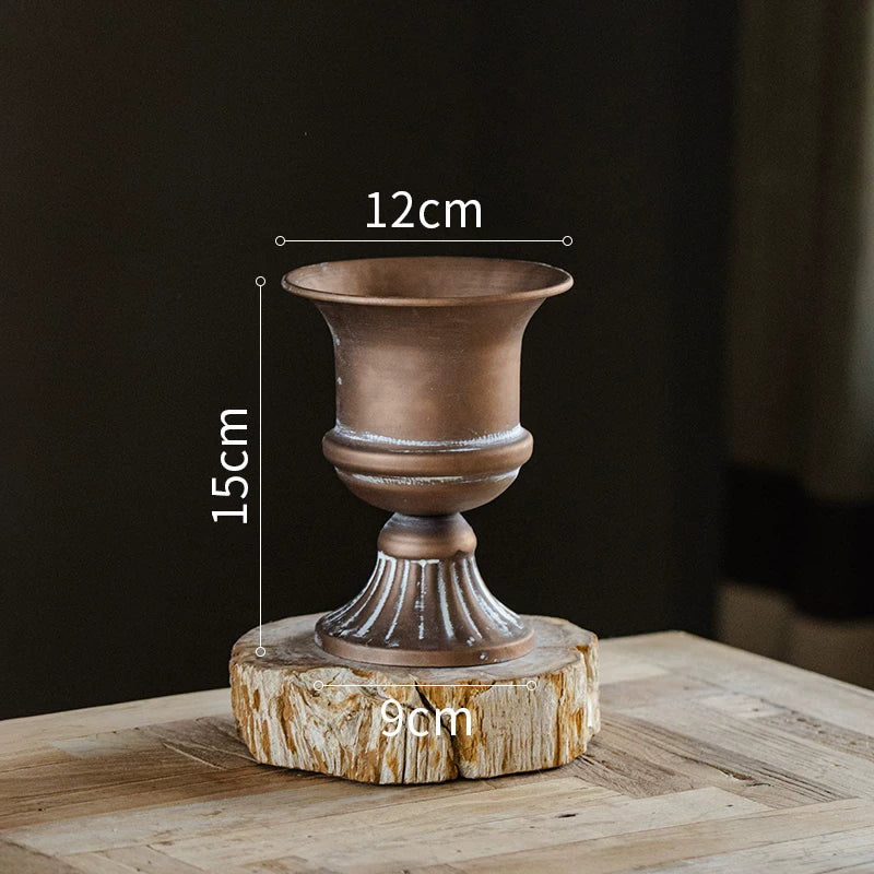 Rustic Antique Bronze Iron Urn Vase