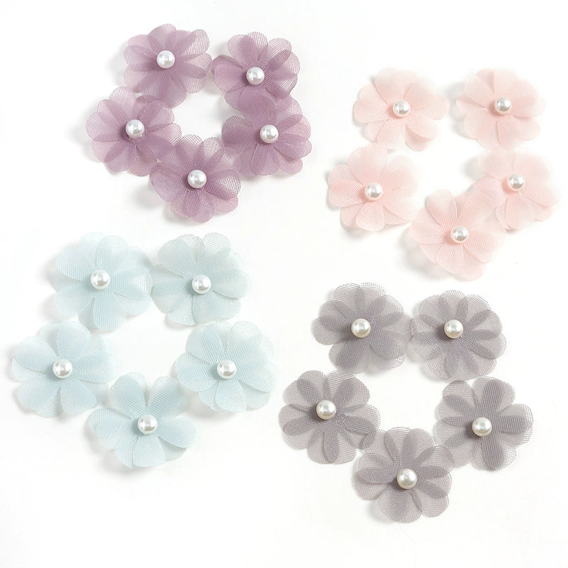 3.5cm Tulle Fabric Flower Heads with Pearls Pack 100