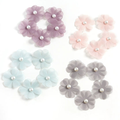 3.5cm Tulle Fabric Flower Heads with Pearls Pack 100