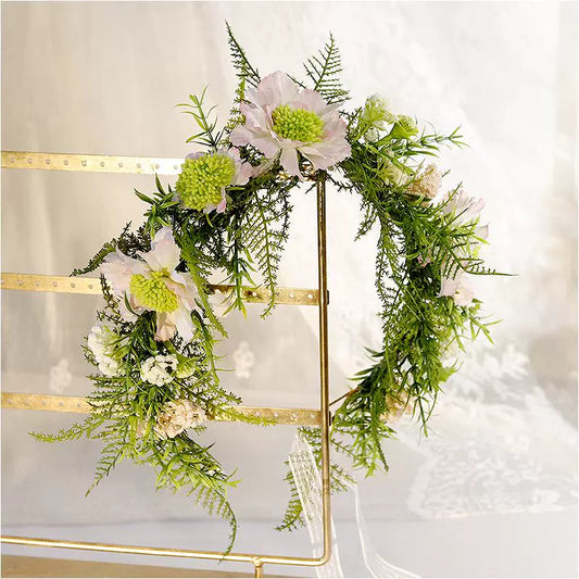 Green Foliage Flower Bridal Headpiece
