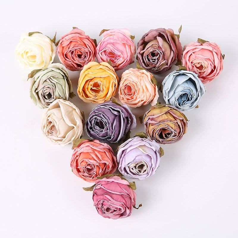 Lot de 20 têtes de roses en soie style vintage, 4 cm