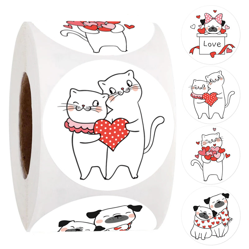 500pcs Cute Cat Dog Stickers for Valentine's Day