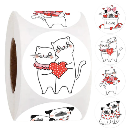 500pcs Cute Cat Dog Stickers for Valentine's Day