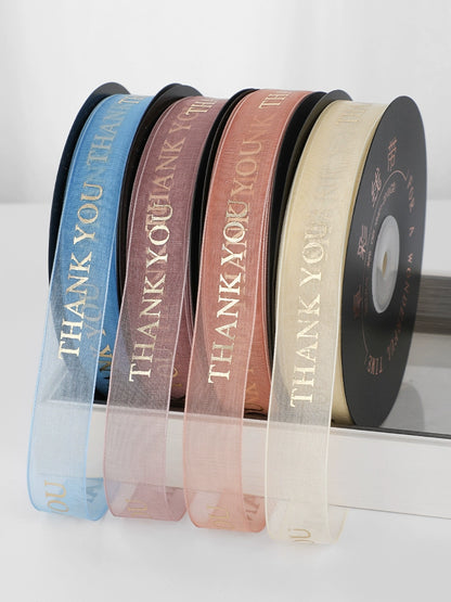 THANK YOU Gold Letters Organza Ribbon (20mmx49Yd)