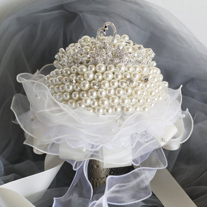 Luxury Pearl Wedding Bouquet with Swan Tiara