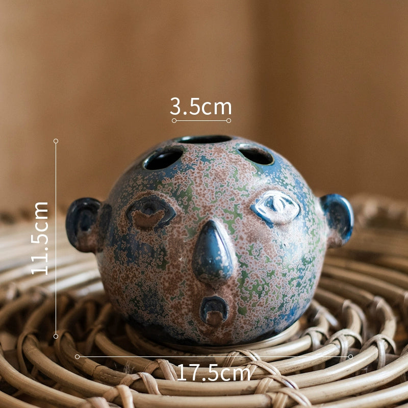 Whimsical Face Ceramic Flower Vase