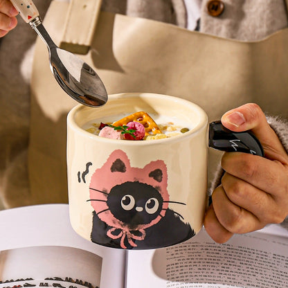 Mug à café en céramique avec couvercle motif chat