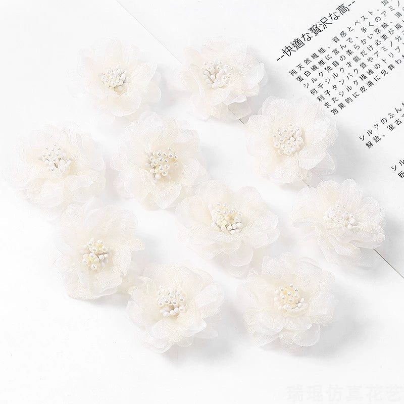 4cm Organza Fabric Flower Heads Pack 30