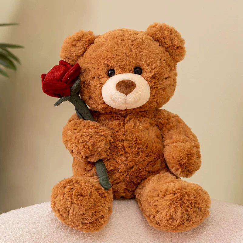 Ours en peluche doux avec rose amovible 30 cm