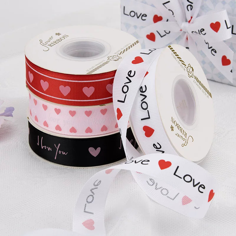 LOVE Heart Print Valentine’s Day Ribbon (2.5cmx25Yd)