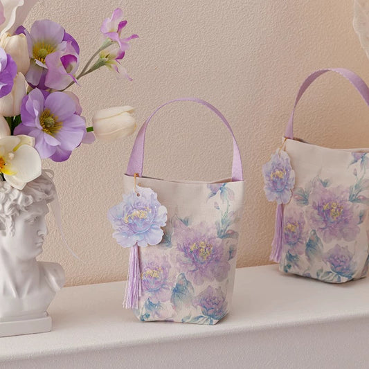 Lot de 10 sacs cadeaux pour invités motif pivoine vintage